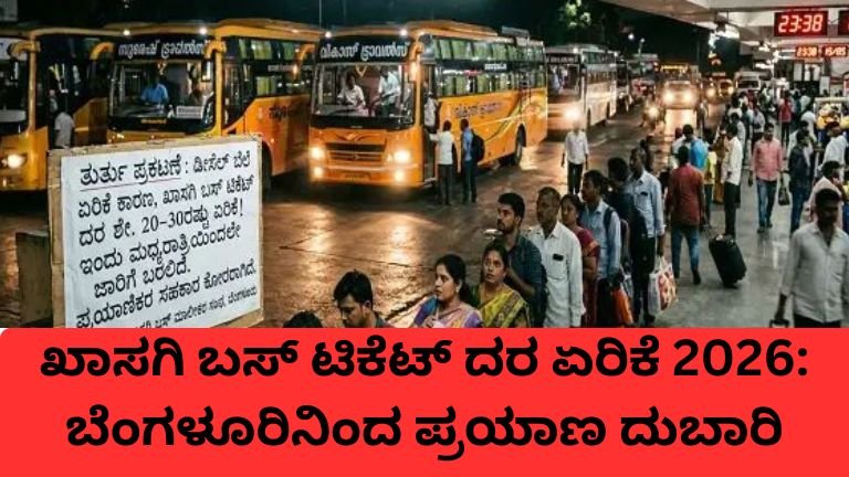 ಖಾಸಗಿ ಬಸ್ ಟಿಕೆಟ್ ದರ ಏರಿಕೆ 2026 ಬೆಂಗಳೂರಿನಿಂದ ಪ್ರಮುಖ ನಗರಗಳಿಗೆ ಹೊಸ ಬಸ್ ದರ ವಿವರ